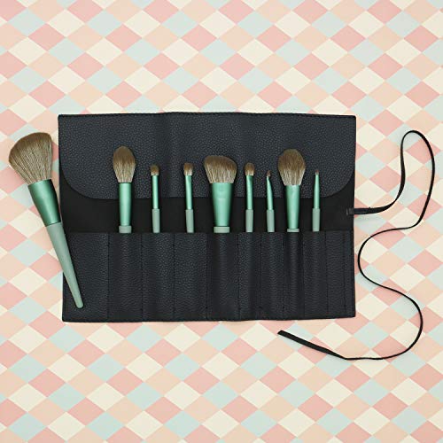 Bird&Fish Makeup Brush Case Travel, makeup brush case roll up,brush holder makeup,Holder Organizer Brushes Pouch Cosmetic Bag for Travel,Rolling Bag Storage Case PU Leather - color: Black