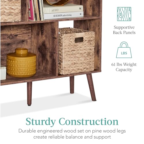 Best Choice Products 3-Tier Mid-Century Modern Wooden Bookcase, 6-Cube Organizer for Nursery, Kids Room, Living Room, w/Removable Back Panels, Pine Legs - Brown - color: Brown