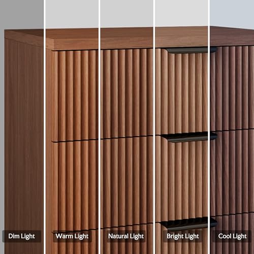 25.6" W Fluted Nightstand with 3 Drawer, Mid-Century Modern Night Stands | Bedside Table for Bedroom King/Queen Bed, End Table with Robot-friendly Legs for Living Room,Entry - color: 3 Drawers-1pcs-walnut