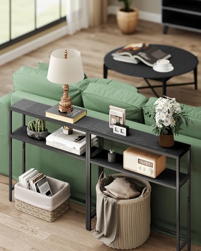 VASAGLE Console Table, 2-Tier Narrow Sofa Table with 2 Shelves, 7.9 x 31.5 x 31.5 Inches, for Living Room, Hallway, Entryway, Charcoal Gray and Ink Black ULNT130B22V1 - color: Charcoal Gray + Ink Black, size: 31.5"W - Without Power Outlet
