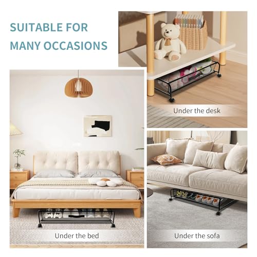 Under Bed Shoe Storage with Wheels, Space Saving Shoe Organizer with Sturdy Metal Frame & Breathable Mesh, Suitable Under The Bed, Sofa and Desk, 1 Pack