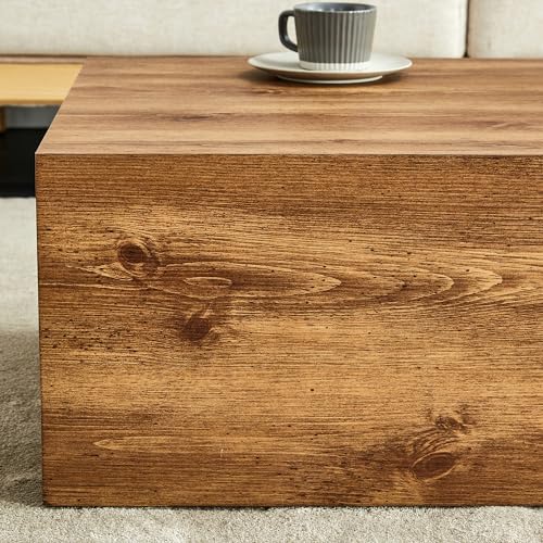 39" Rectangular Compact Coffee Table,Small Cube End Table,Modern Side Table with Stylish Wood Grain Pattern,Minimalist Accent Table for Living Room,Office,Apartment,Nightstand(Log Wood,39") - color: Log Wood,39"