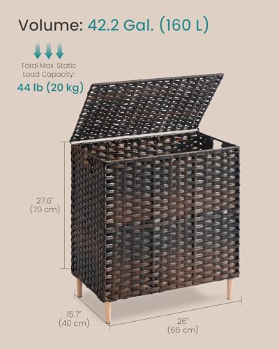 SONGMICS 3-Section Laundry Hamper with Lid, 42.2 Gal (160L) PE Rattan Laundry Basket with Removable Washable Liners, for Bedroom & Living Room, Chestnut Brown ULCB223ME01 - color: Chestnut Brown, size: 160 L (3 Basket)