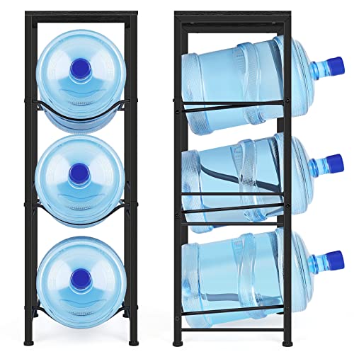 OYEAL Water Bottle Holder Organizer 5 Gallon Water Jug Stand with Shelves, 3-Tier Water Bottle Dispenser Stand for Kitchen Living Room Office, Black - style: Square Tube Black