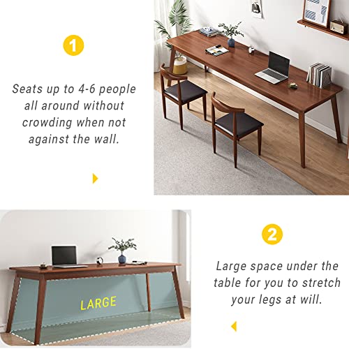 NELYE Mid-Century Long Desk Table, 63" W x 24" D, Walnut | Simple Modern Wood Table, Extra Long 2-Person Computer Workstation for Home Office Work, Holds 200 Lbs - size: 63"W24"D