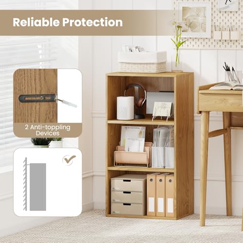 Giantex 3 Tier Bookcases Set of 2, Modern Book Shelves Cube Storage Organizer, Open Storage Cabinet Multi-Functional Home Office Bedroom Furniture Display Bookcases, Natural - color: Natural