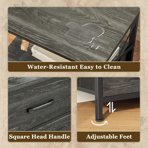 Huuger Nightstands Set of 2, Night Stand with Charger Station, 2 Drawer Side Table with Open Shelf, USB-C Port, End Table for Small Spaces, X Shaped Side Rail, Charcoal Black - color: Charcoal Black Wood Grain Print