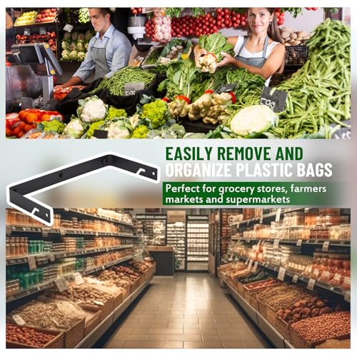 Stainless Steel Produce Bag Roll Holder Wall Mount Plastic Grocery Bag Holder for Supermarket Grocery Kitchen, 13.4 x 6.4 x 1.3 Inch(Black) - color: Black