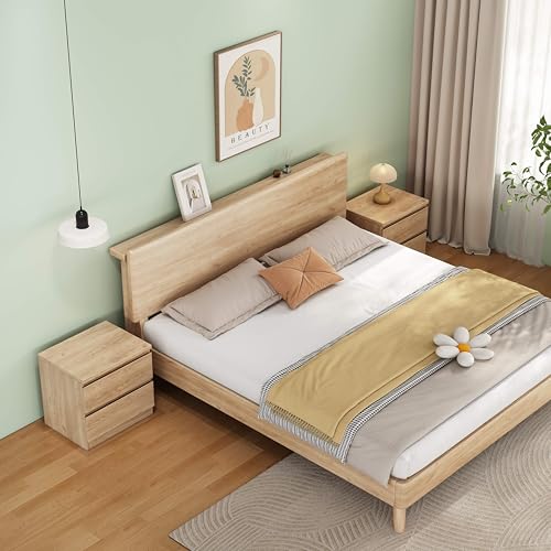Nightstand with Drawers, Bedside Table with Drawers, Sofa Side Table Storage Cabinet, Night Stand for Bedroom Living Room (1, 2 Drawers Nature, 19.7" W×15.6" D×18.9" H) - color: 2 Drawers Nature