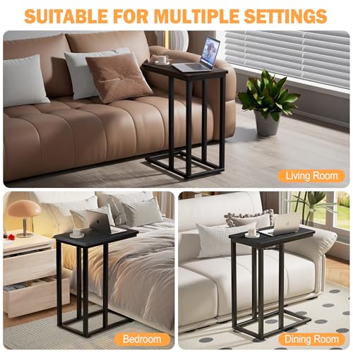 VECELO Universal C-Shaped Side Table, Multi-Functional Snack & TV Tray for Living Room, Bedroom, Black (1 Set) - color: Black, size: 1 Set