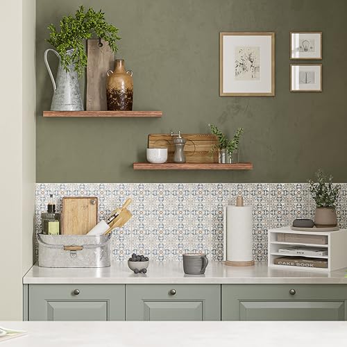 Ballucci Floating Shelves, 24" Wood Wall Shelf Set of 2, with Invisible Brackets for Bathroom, Living Room, Bedroom, Kitchen, Nursery, 6" Deep, Rustic Brown - color: Rustic Brown, size: 23.6 inches