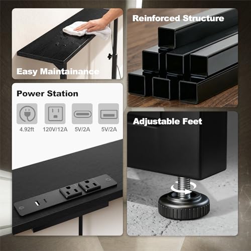 Faesun 33.5 Inch Behind Couch Table, 24"-32" Adjustable Height Range, Behind The Couch Table with Outlet, Adjustable Console Table, Narrow Long Sofa Table, for Living Room, Small Black - color: Black, size: 33.5"w x 5.9"d (C-shaped)