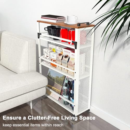 2026 New, Slim Kitchen Storage Cart, 3 Tier Metal Rolling Utility Cart Mesh Basket, Multifunction Wire Basket Shelf Trolley for Home Laundry, Bathroom, Living Room, White - color: White
