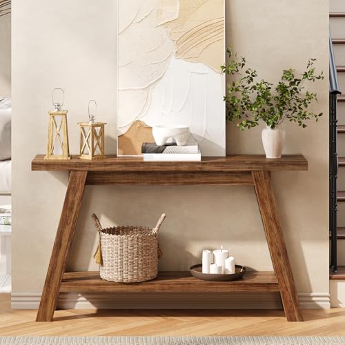 Console Table, 55-Inch Entryway Table with Storage 2-Tier Narrow Wood Console Table Behind Couch Sofa Tables for Living Room, Entryway, Hallway (Light Brown) - color: Brown