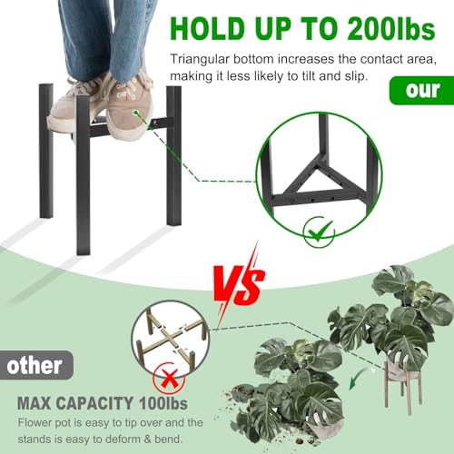 Airpark Plant Stand Indoor Adjustable, Metal Modern Plant Stand, Heavy Duty Stable Plant, Fit 8-12 inch Pots, Number of Items-2, Color-Black (Pot & Plant Not Included) - color: Black