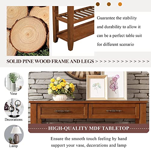 Knocbel Entryway Console Table with 2 Storage Drawers and 2 Lower Shelves, Entrance Hallway Foyer Behind Sofa Couch Table, Easy Assembly (Brown) - color: Brown
