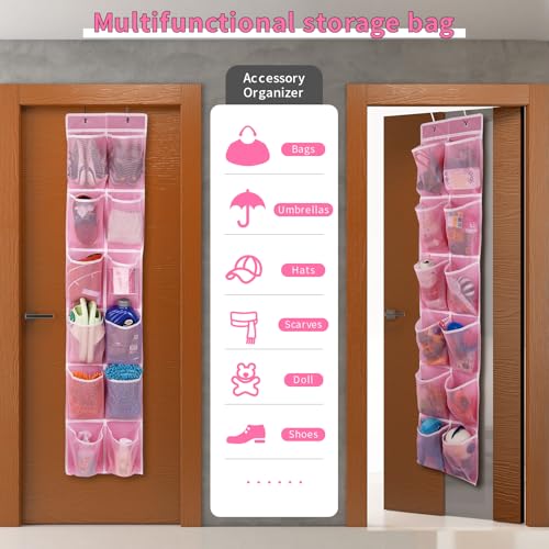 GOMAJI Over the Door Hanging Shoe Organizer, 12 Large Pockets, 2-Pack - color: Pink