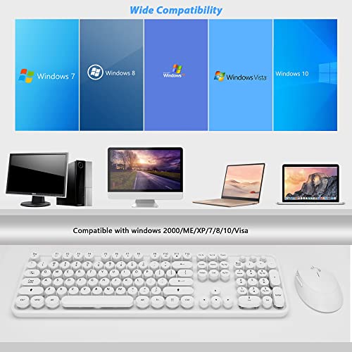 Wireless Keyboard Mouse Combo, 104 Keys Cute White Keyboard with Number Pad & Mouse for Windows, Computer, PC, Notebook, Laptop (White) - color: 2 White