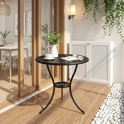 IDEALHOUSE Patio 23''Cast Aluminum Side Table with Umbrella Hole,Bronze | Outdoor Small Coffee Tables,Anti-Rust Bistro Table,Round End Table,Outdoor Furniture for Indoor,Patio,Garden,Porch,Balcony - size: 1.57'' Umbrella Hole
