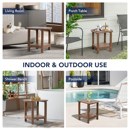 nalone Adirondack Side Table 16.5" Outdoor Side Table HDPE Plastic Double Adirondack End Table Small Table for Patio(Wood) - color: Brown