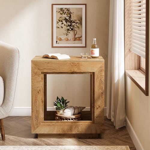 Tribesigns Rustic Brown End Table, 24" Side Table with Storage Shelf, Farmhouse Style Nightstand Bedside Table (1, Natural) - color: Natural