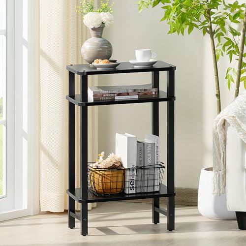 YUFAM Side Table End Table Tall Night Stand 3-Tier 2 Pack for Living Room Bedroom Bathroom Office Furniture Black - color: Black, size: 3 Tier