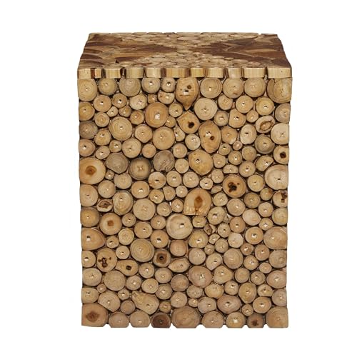 Deco 79 Teak Wood Handmade Side End Accent Table End Table with Mosaic Wood Chip Design, Side Table 14" x 14" x 18", Brown - color: Brown, size: 14" x 14" x 18.05"