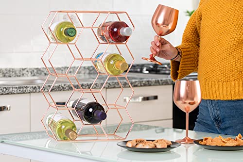 Gusto Nostro Countertop Wine Rack - 14 Bottle Freestanding Modern Metal Wine Rack - 3 Tier Tabletop Wine Holder Stand for Cabinet, Pantry Wine Bottle Storage - No Assembly Required (Small, Rose Gold) - color: Rose Gold