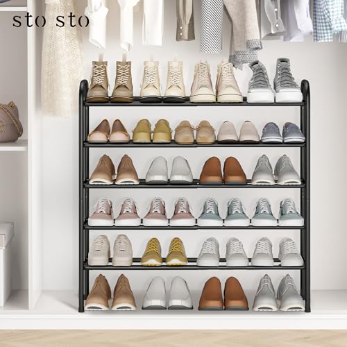 STO STO Expandable Shoe Rack, 5-Tier Metal Shoe Rack for Closet, Up to 24 Pairs Adjustable Shoe Rack Storage for Front Door Entrance, Free Standing Shoe Rack Organizer for Entryway, Black - size: 5-Tier