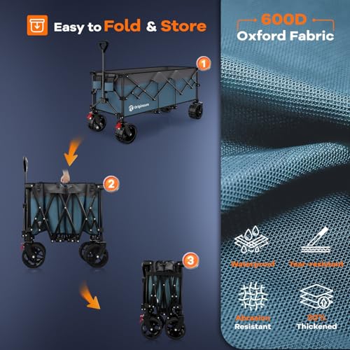 Originsure 300L Foldable Beach Wagon Cart with Big Wheels,560lbs,Grey&Blue | 48" Folding Utility Wagon,7" All-Terrain Wheels,Heavy Duty Frame,Compact&Space-Saving,for Camping,Sports,Grocery,Garden - color: Blue&grey