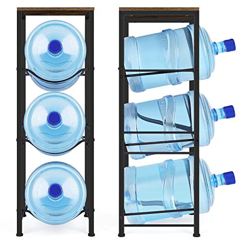 5 Gallon Water Jug Holder 3-Tiers Water Dispenser Stand Rack, Water Bottle Organizer with Storage Shelves for Kitchen Living Room Office, Rustic Brown - style: Square Tube Brown