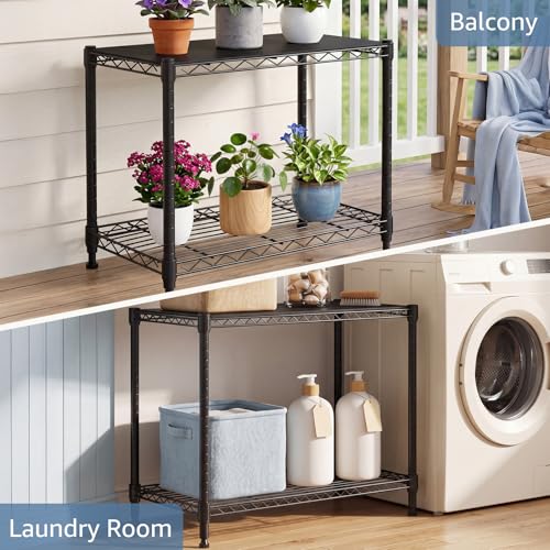 DUMOS 2-Tier Metal Storage Shelves, 23" W Wire Adjustable Standing Storage Rack Shelf, Heavy Duty Steel Shelving Unit Organizers for Kitchen Bathroom Pantry Garage, 23.3" Wx13.4 Dx22 H