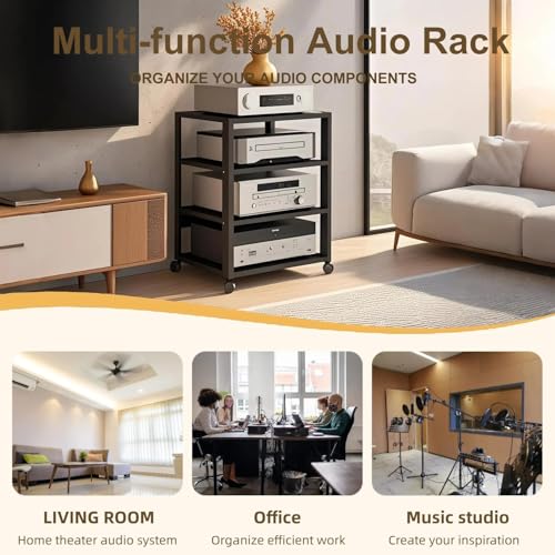 3/4/5 Tier Audio-Video Media Stand with Adjustable Shelves, Home Stereo System Entertainment Components Cabinet for Gaming, Meeting, Living, Recording Room, Black(50x40x69.5cm) - size: 50x40x69.5cm