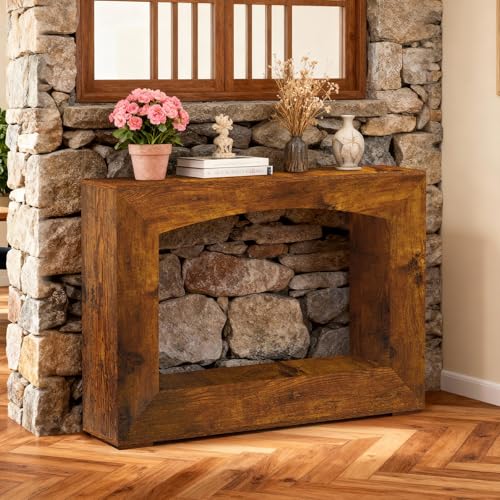 Sonharlar 46 Inch Entryway Table U-Shaped, Wooden Console Table with Socket Farmhouse Sofa Table for Entrance, Hallway, Living Room,Behind Couch(Rustic Brown) - color: Rustic Brown, size: 46IN U