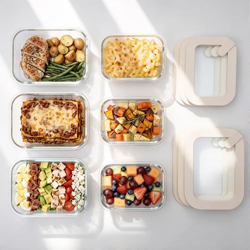Urban Green Glass Food Storage Containers with Glass Lids, Microwave Safe Food Container Set, Aitight Meal Prep Container Set, LeakProof, 100% Plastic Free, 6 Pack - color: Ivory White - 6RT