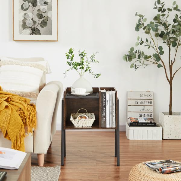 VECELO Nightstand Industrial Side End Table/Stackable Accent Furniture with 2-Tier Open Storage Compartments for Bedroom, Living Room and Small Spaces