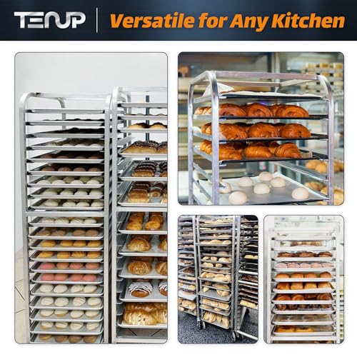 TenUp 10-Tier Half Size Sheet Pan Rack, Heavy-Duty Aluminum Bakery Rack with Wheels – Commercial Cooling & Storage Cart – 18" L x 15.5" W x 36" H - size: Half Size 10-Tier