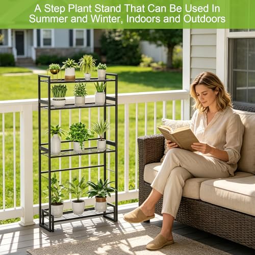 VyGrow Plant Stand, 4 Tier Stackable Tiered Plant Stand, Scalable Heavy Duty Tall Plant Shelf for Indoor Outdoor, Garden, Display Shelves, Flower Pot Holder, Black - color: Black 8.27"W