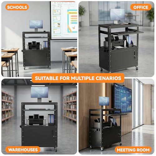 Mobile AV Cart, Adjustable Height Rolling Computer Cart with Pullout Keyboard Tray – Locking Cabinet, 3 Outlets & 2 USB Ports, Lock Brake Casters–Media Utility Cart on Wheels for Home/Office - size: Style 1 18"D x 24"W x 43.3"H