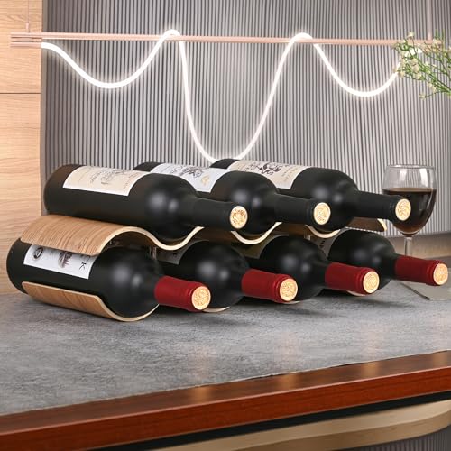 Countertop Wine Rack - 7 Bottle Freestanding Wine Bottle Holder Stand - 2 Tier Wooden Wine Storage Rack - Wavy Wine Organizer for Cabinet Pantry Home Kitchen Bar - size: 2 Tier - 7 Bottle