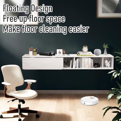 Pmnianhua 70'' Floating Desk with Storage Shelves,Wall Mounted Desk Laptop Computer Writing Study Table for Bedroom Small Space(White)