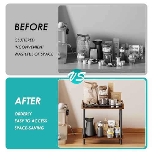 Coffee Bar Organizer and Kitchen Countertop Shelf - 2 Tier Spice Rack, Mug Holder, Storage Stand for Coffee Station Accessories Wooden Bathroom & Desk Organizers
