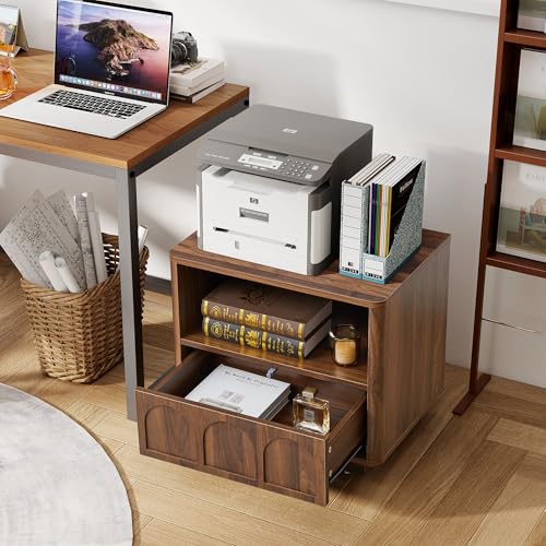 Accent Bed Side Table with Charging Station, Mid Century Modern Nightstand with Storage for Bedroom, Low Rectangle End Table with Drawer for Living Room Couch, Office, Samll Spaces - Walnut - size: Walnut-drawer