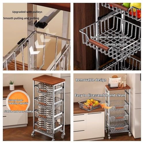 5-Tier Rolling Fruit & Vegetable Storage Cart with Drawers, Extra-Thick Metal Kitchen Organizer Cart on Wheels, Fruit Basket Stand& Fruteros para Cocina, Narrow Pantry Cart for Storage - size: 5-Tier Extra-Thick