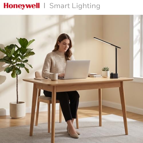 Honeywell LED Desk Lamp - Sunturalux Desk Lamps for Home Office with USB A+C Charging Ports, Stepless Dimmable Eye-Caring Foldable Desk Light for Table Bedroom Bedside Reading(Black) - color: Black