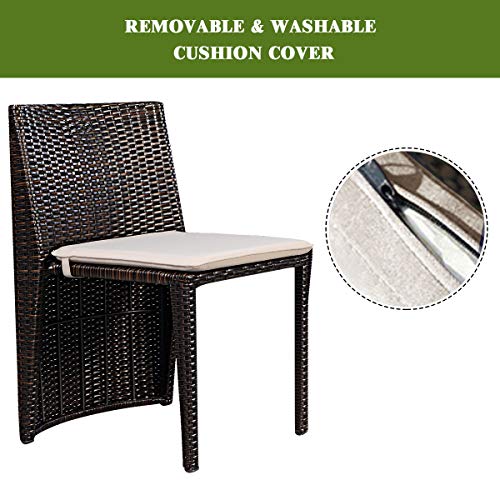 Giantex 3 PCS Cushioned Outdoor Wicker Patio Set Convention Bistro Set Garden Lawn Space Saving Conversation Sofa Furniture No Assembly (Brown) - color: Brown