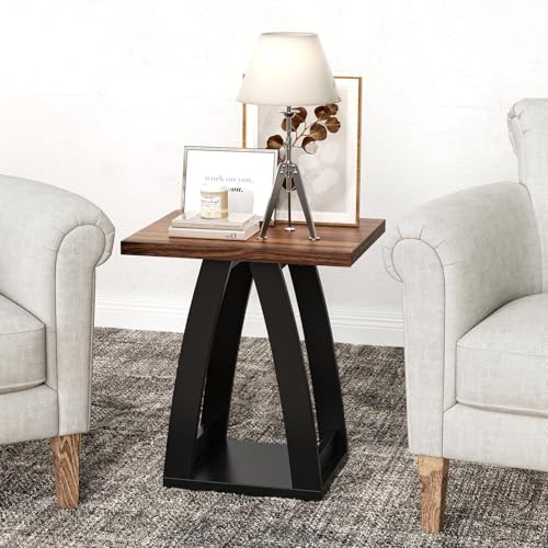 FROMJBEST End Table Set of 2, Side Table Living Room,Nightstand Black&Brown | Sofa Side Table with Shelf, Nightstands Set of 2, Modern End Table for Living Room, Bedroom - color: Brown&black, size: 2