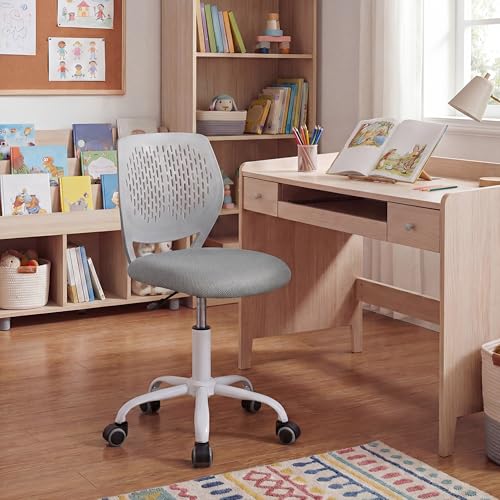 Costzon Kids Desk Chair, Armless Height Adjustable Kids Computer Chair w/Elastic Sponge Filling, Ergonomic Backrest & Stable 5-Point Wheels, Children Rolling Swivel Chair for Studyroom (Gray) - color: Grey