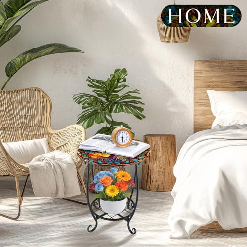 Cinnvoice Outdoor Side Table Round Small Mosaic Patio Accent Indoor End Plant Coffee Tea Table for Yard Patio Porch Garden Living Room, Bedroom(Tree of Life Style,12 Inch) - size: 12 Inch, style: Tree of Life Style