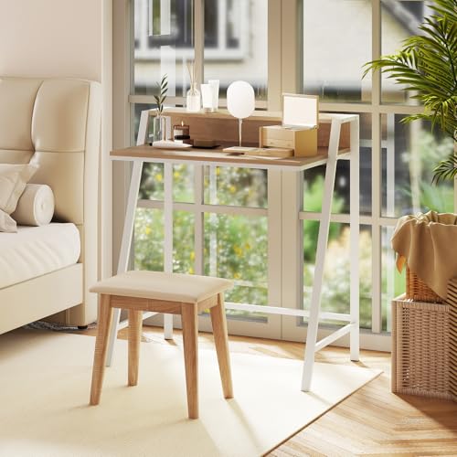 Giantex Small Computer Desk, 31.5" Compact Home Office Desk with Monitor Stand & Sturdy Frame, 2-Tier Space-Saving Study Writing Desk for Small Spaces, Apartment and Bedroom (Natural) - color: Natural